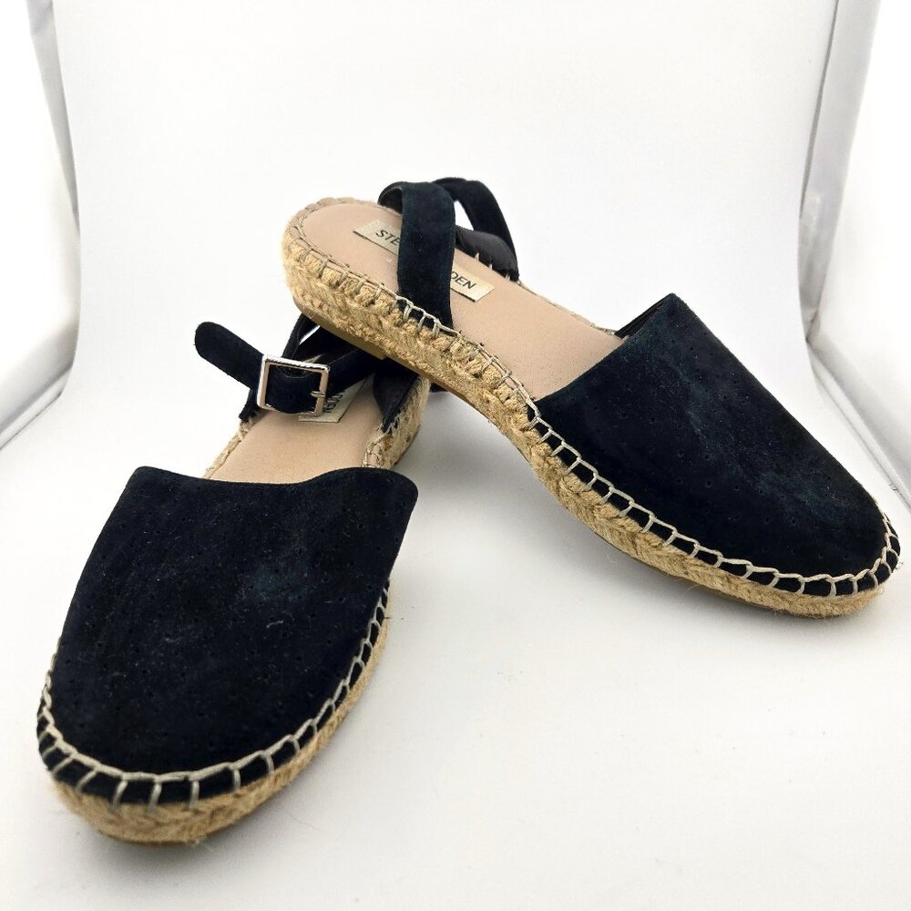 Steve Madden Lesko Espadrille Flats Women’s 7 Black Suede Slingback Shoes